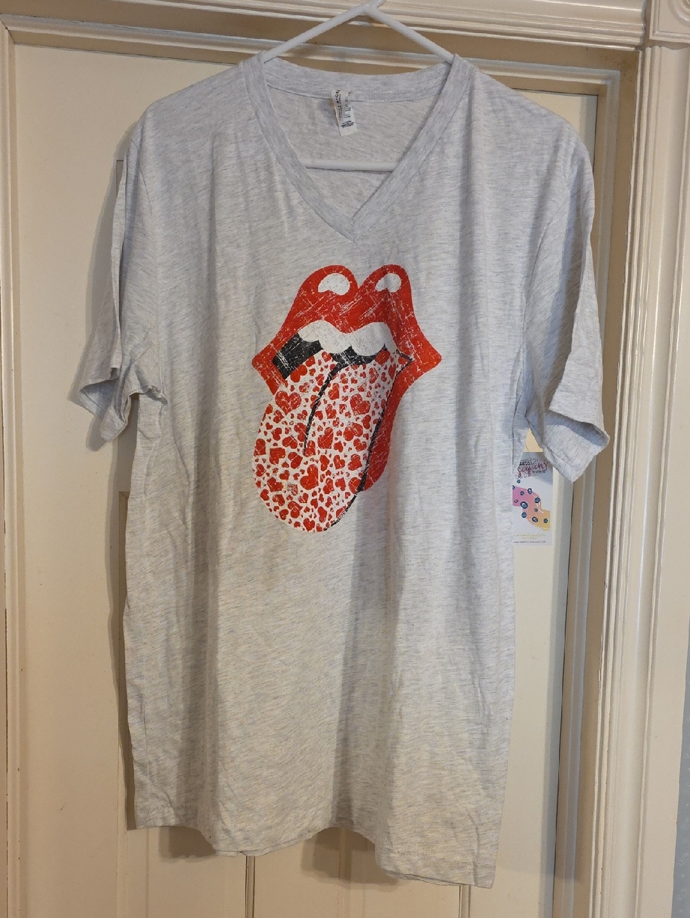 Bella Canvas Gray V-Neck Tee with Red Graphic Tongue
